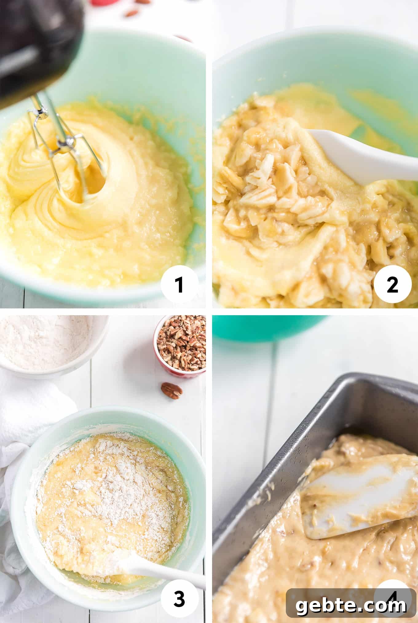 Step by step instructions for banana bread.