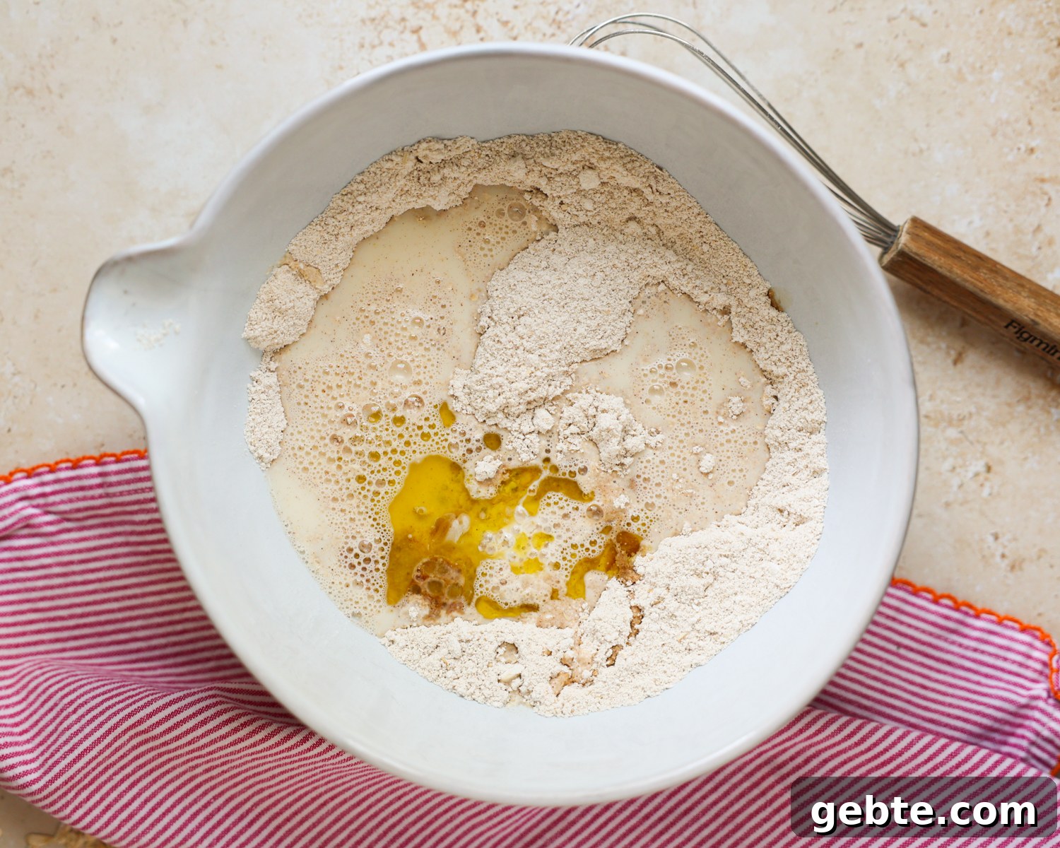 Fluffy Oat Flour Pancakes: Light, Tender Morning Stack 7 Wet pancake ingredients added to the mixing bowl.