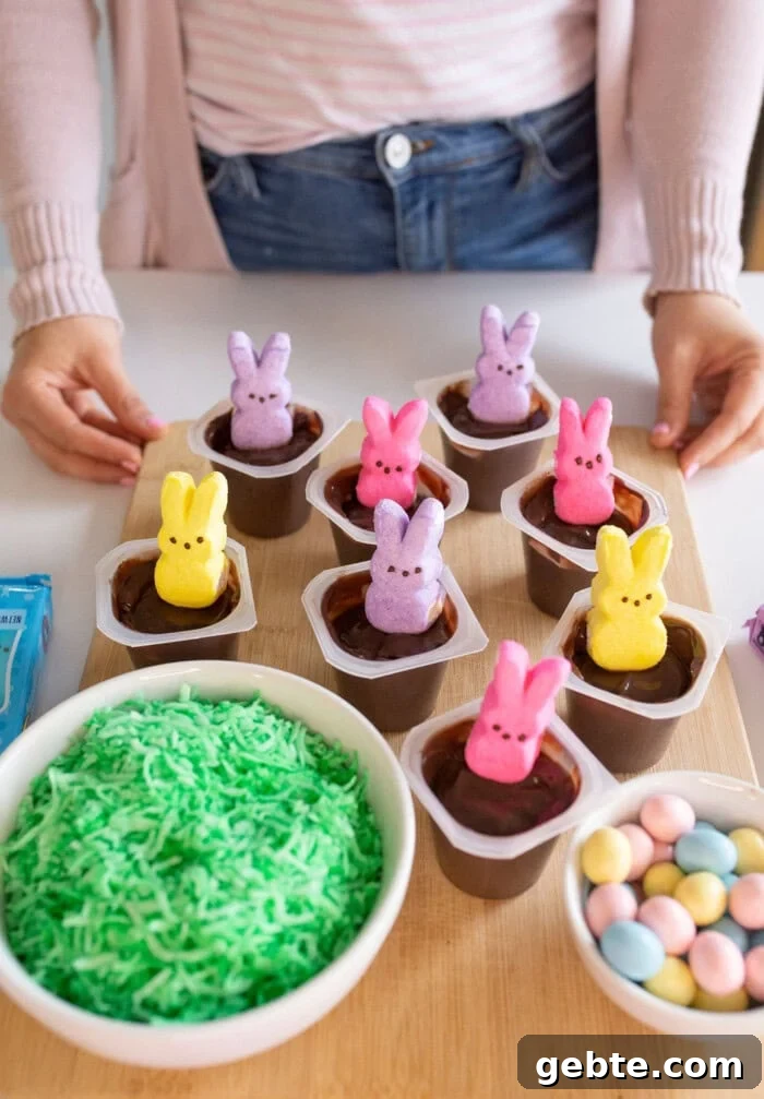 Peeps bunnies in pudding cups.