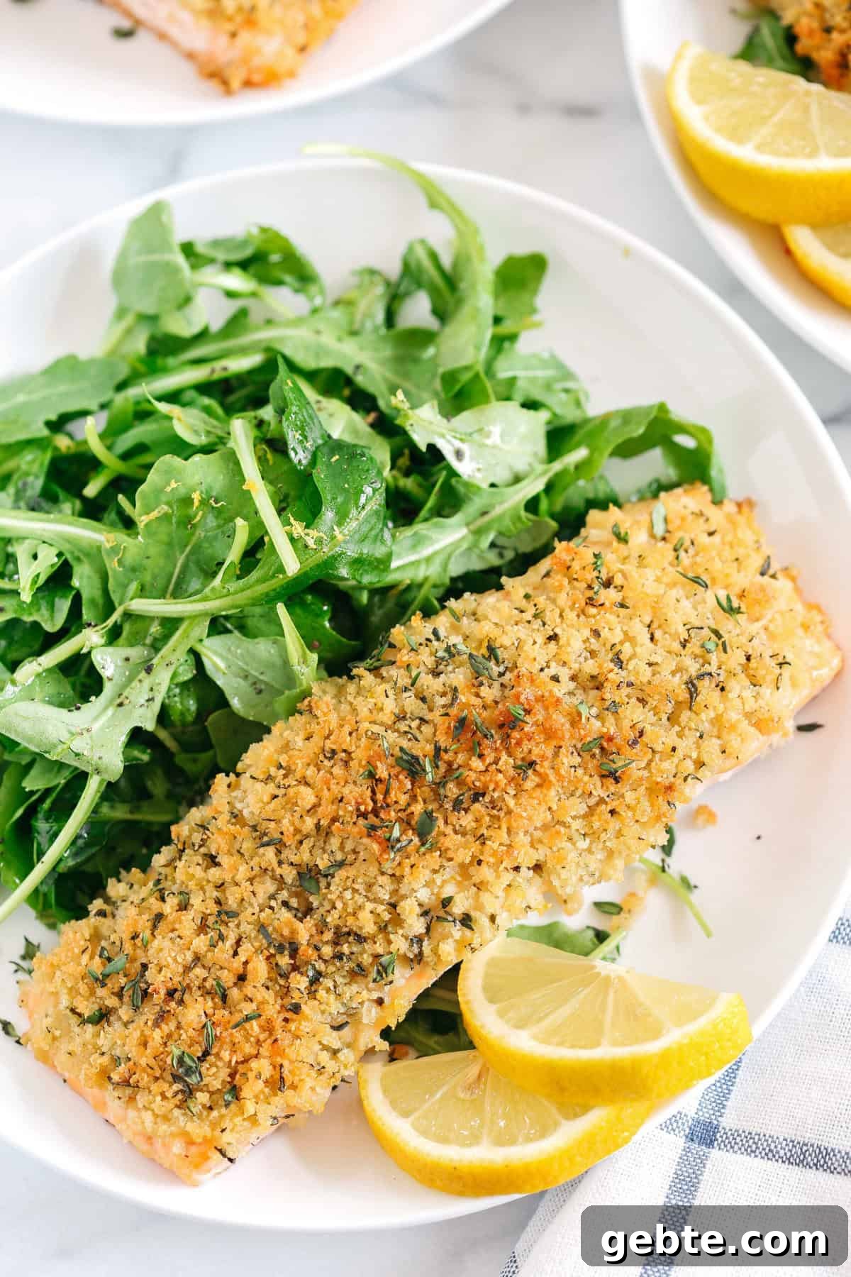 Hummus-Crusted Salmon with Lemon Arugula Salad Recipe 2 Hummus Crusted Salmon baked to perfection and served with a delicious Lemon Arugula Salad for the perfect healthy weeknight meal ready in under 30 minutes!