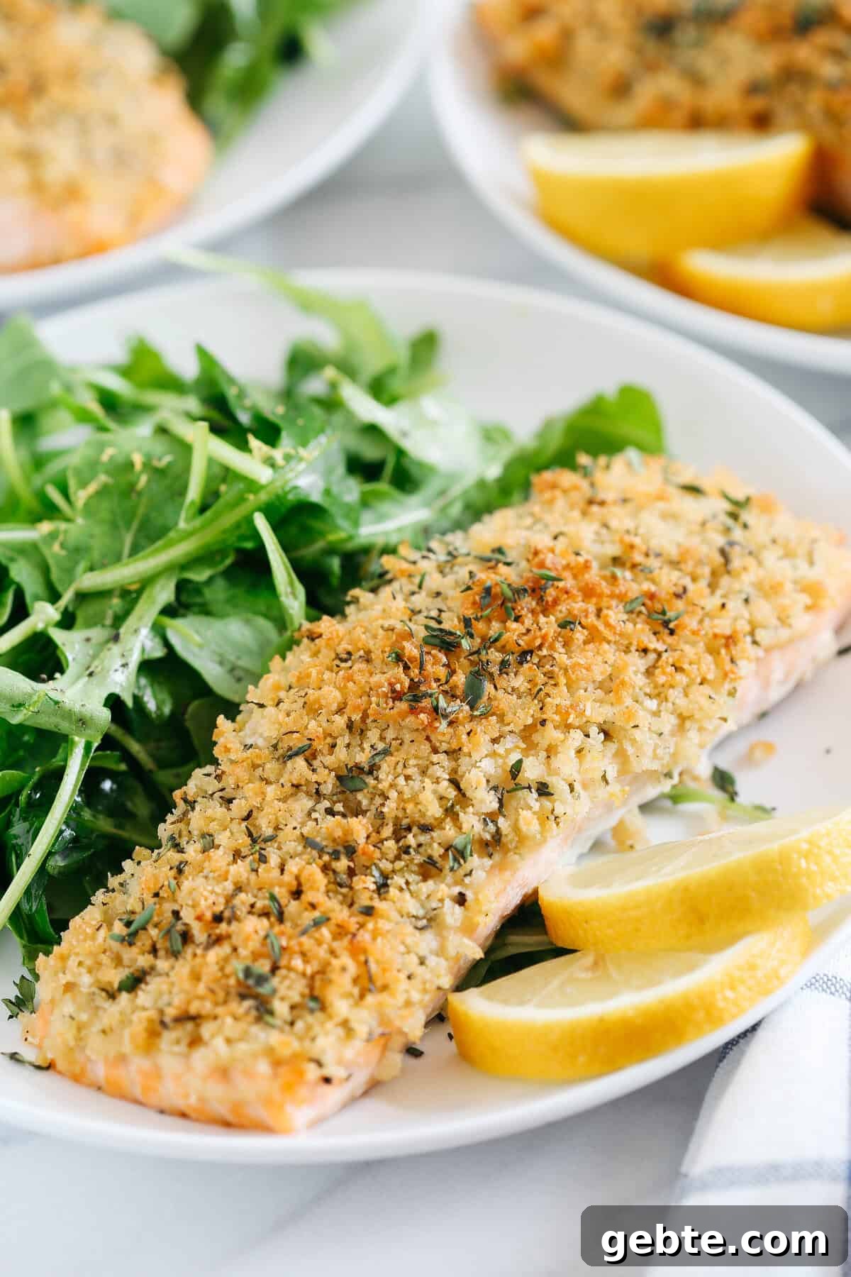 Hummus-Crusted Salmon with Lemon Arugula Salad Recipe 4 Hummus Crusted Salmon baked to perfection and served with a delicious Lemon Arugula Salad for the perfect healthy weeknight meal ready in under 30 minutes!