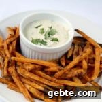 Caribbean Sweet Potato Baked Fries with Tangy Apricot Dipping Sauce 2 fries on plate