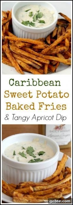 SWEET POTATO FRIES & TANGY APRICOT DIP collage of sweet potato fries and dip