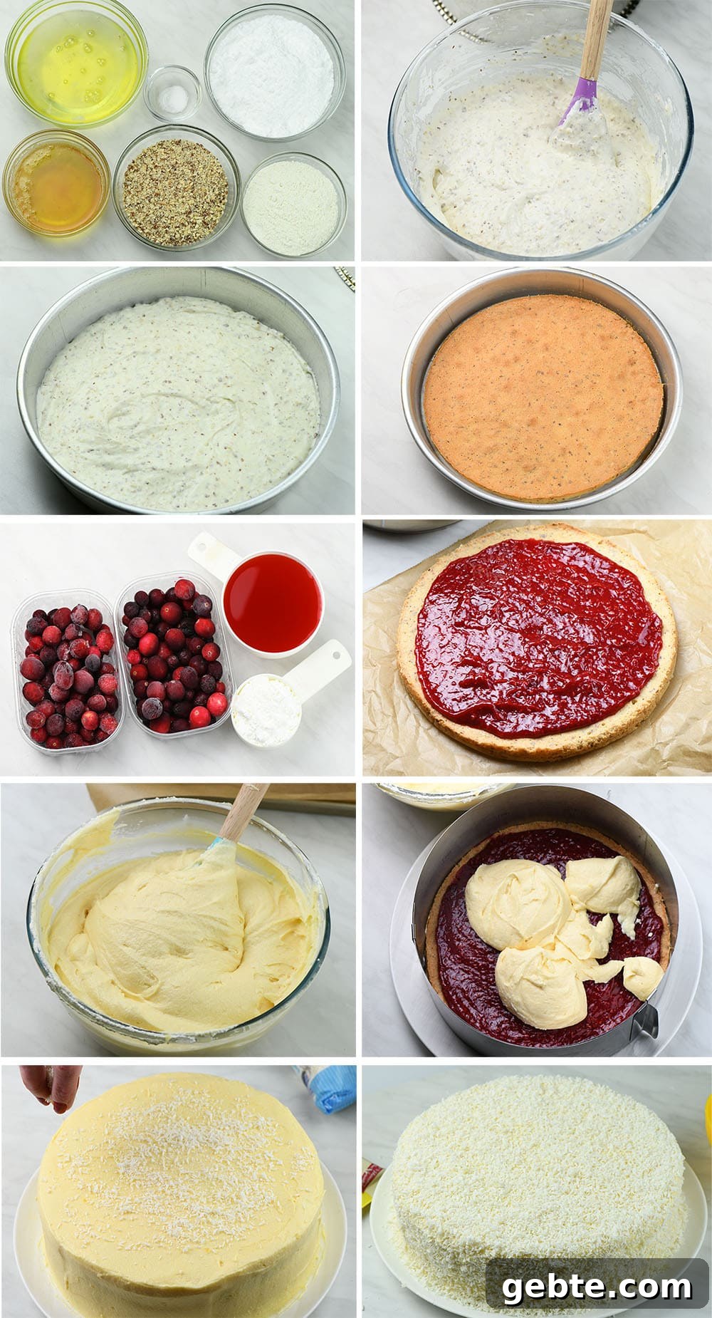 White Chocolate Cranberry Layered Cake instructions images.