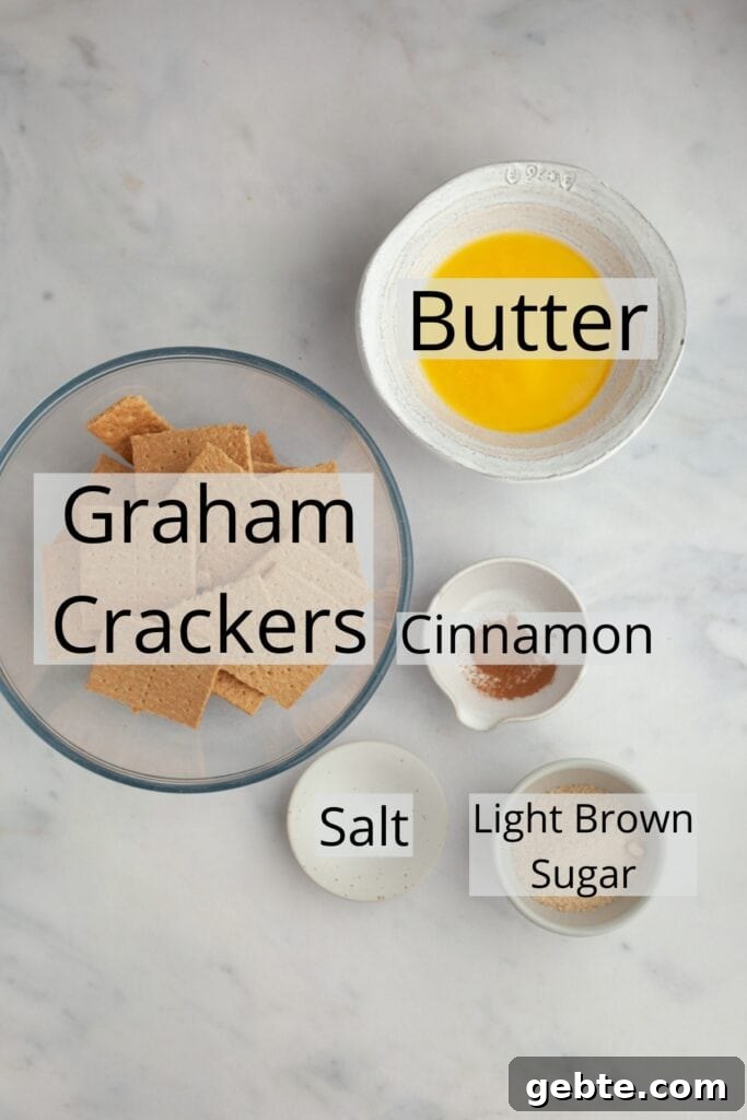 Graham Cracker Crust Pumpkin Pie Recipe for Autumn Celebrations 4 All the ingredients needed to make a graham cracker crust, weighed out into small bowls.