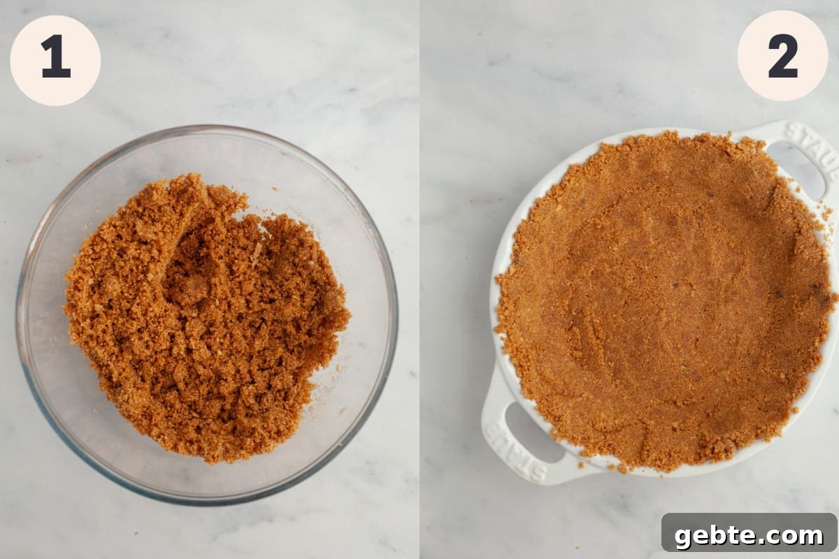 Graham Cracker Crust Pumpkin Pie Recipe for Autumn Celebrations 5 Graham cracker crust crumbs in a bowl and a pie dish with a graham cracker crust.