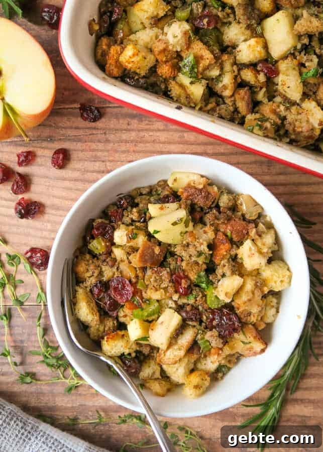 Sausage, Apple & Cranberry Stuffing with Fresh Herbs 2 Sausage Stuffing {with Apples, Cranberries, and Herbs}