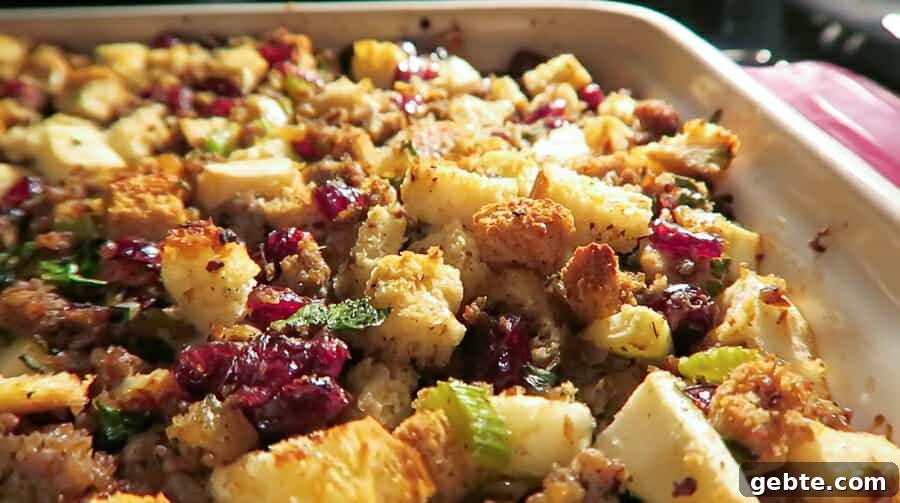 Sausage, Apple & Cranberry Stuffing with Fresh Herbs 11 baking the sausage stuffing with apples, cranberries, and herbs