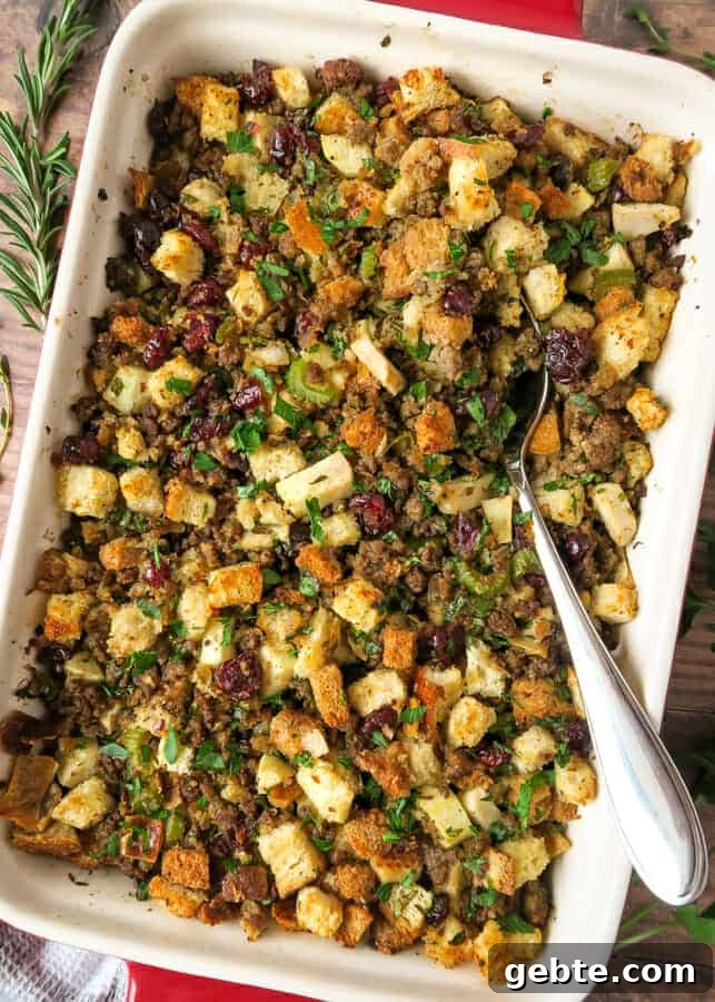 Sausage, Apple & Cranberry Stuffing with Fresh Herbs 4 Sausage Stuffing {with Apples, Cranberries, and Herbs}