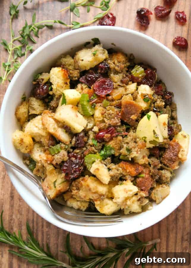 Sausage, Apple & Cranberry Stuffing with Fresh Herbs 6 Sausage Stuffing {with Apples, Cranberries, and Herbs}