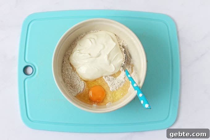 Bowl with flour, yogurt and egg
