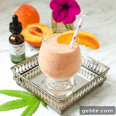 Mango Cannabis Smoothie Bowl Recipe for Relaxing Mornings 11 A picture of a raspberry peach cannabis smoothie.