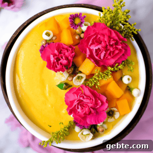 Mango Cannabis Smoothie Bowl Recipe for Relaxing Mornings 7 A picture of a cannabis mango smoothie bowl.