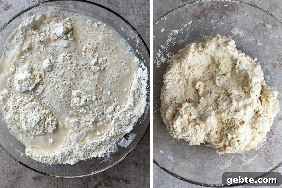 Step one to make bread in a clar bowl with flour and mix. 