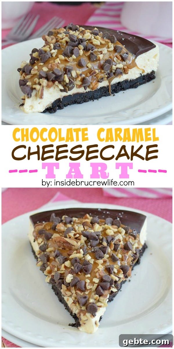 Chocolate Caramel Cheesecake Tart - layers of caramel cheesecake, chocolate, pecans, and caramel make this a must make treat! Chocolate Caramel Cheesecake Tart - layers of caramel cheesecake, chocolate, pecans, and caramel make this a must make treat!