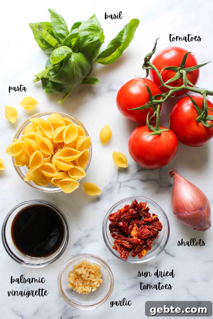 Ingredients to Make Bruschetta Pasta Salad