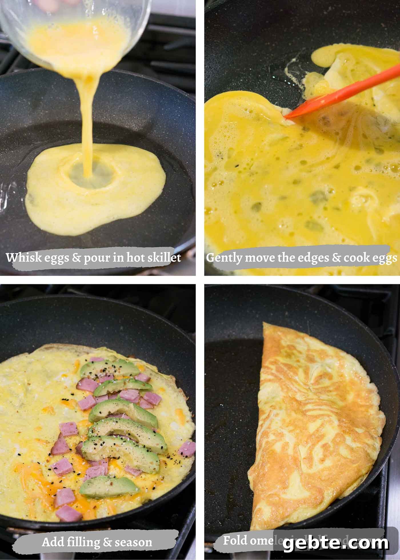 process images of making an omelet