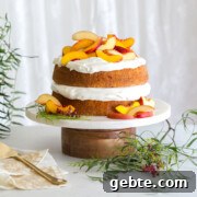 Nectarines and Creme Pink Peppercorn Honey Cake by Baking The Goods