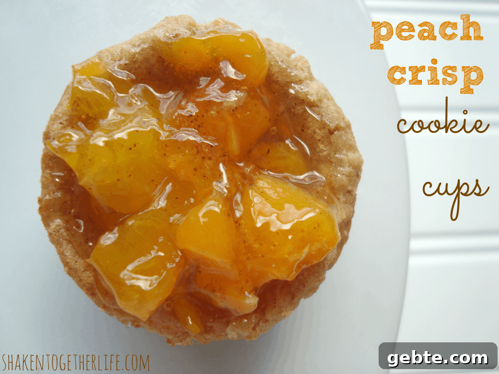 Quick peach crisp cookie cups at shakentogetherlife.com