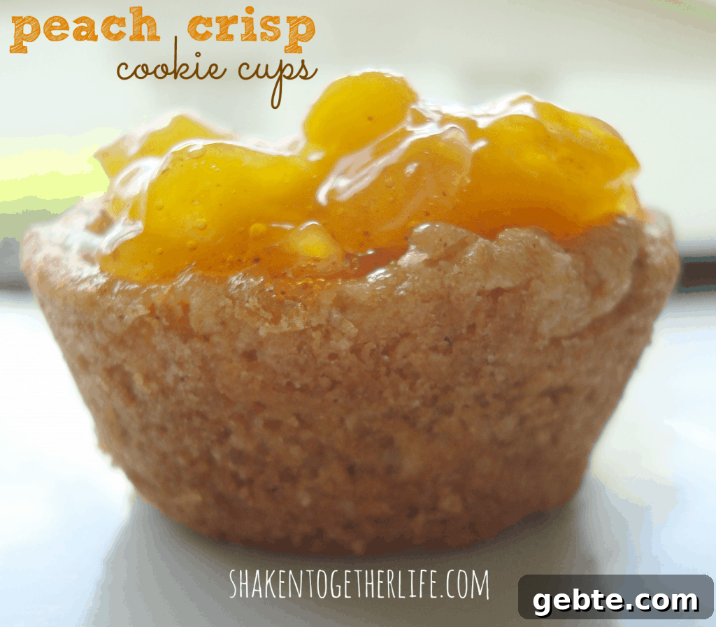 Bite sized peach crisp cookie cups at shakentogetherlife.com