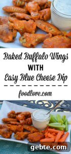 Crispy Baked Buffalo Wings with Creamy Blue Cheese Dip 11 Get crispy, restaurant-style Buffalo wings from the oven with no messy deep frying! Perfect for Game Day or an easy dinner.