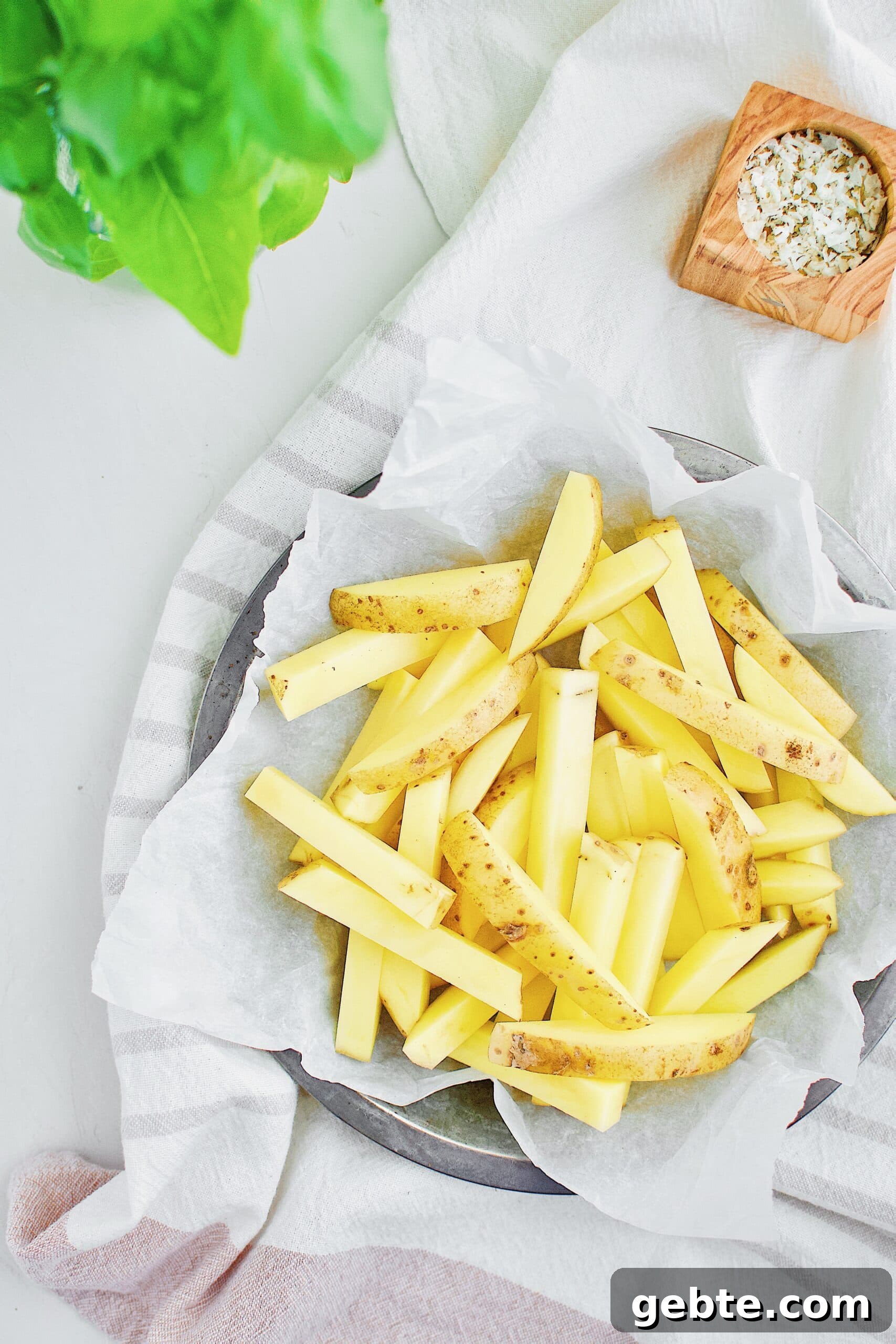Yukon gold potatoes cut into fries