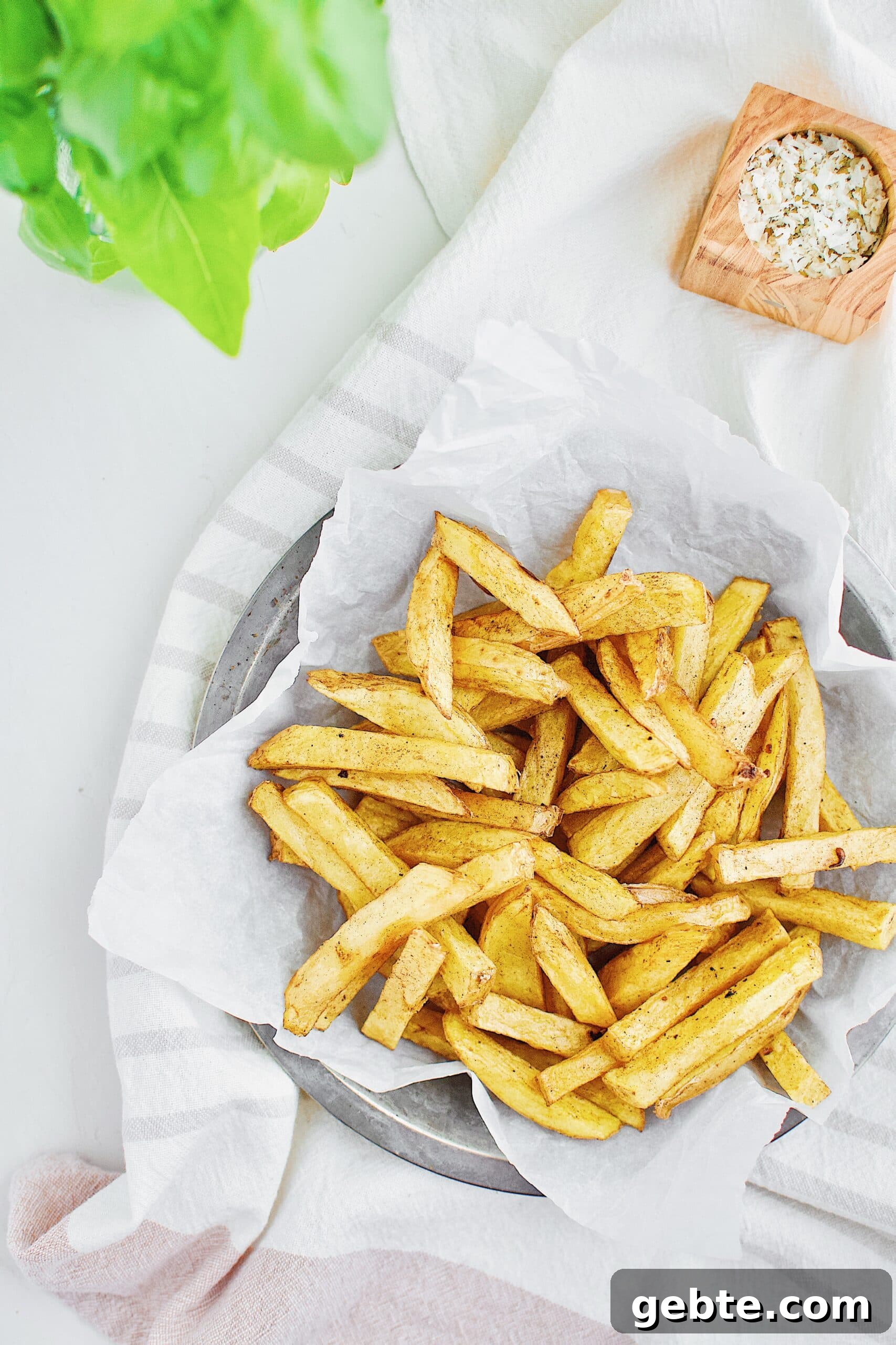 Yukon gold potatoes and cut into fries and deep fried once