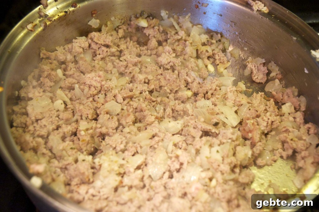 browning ground pork and onions