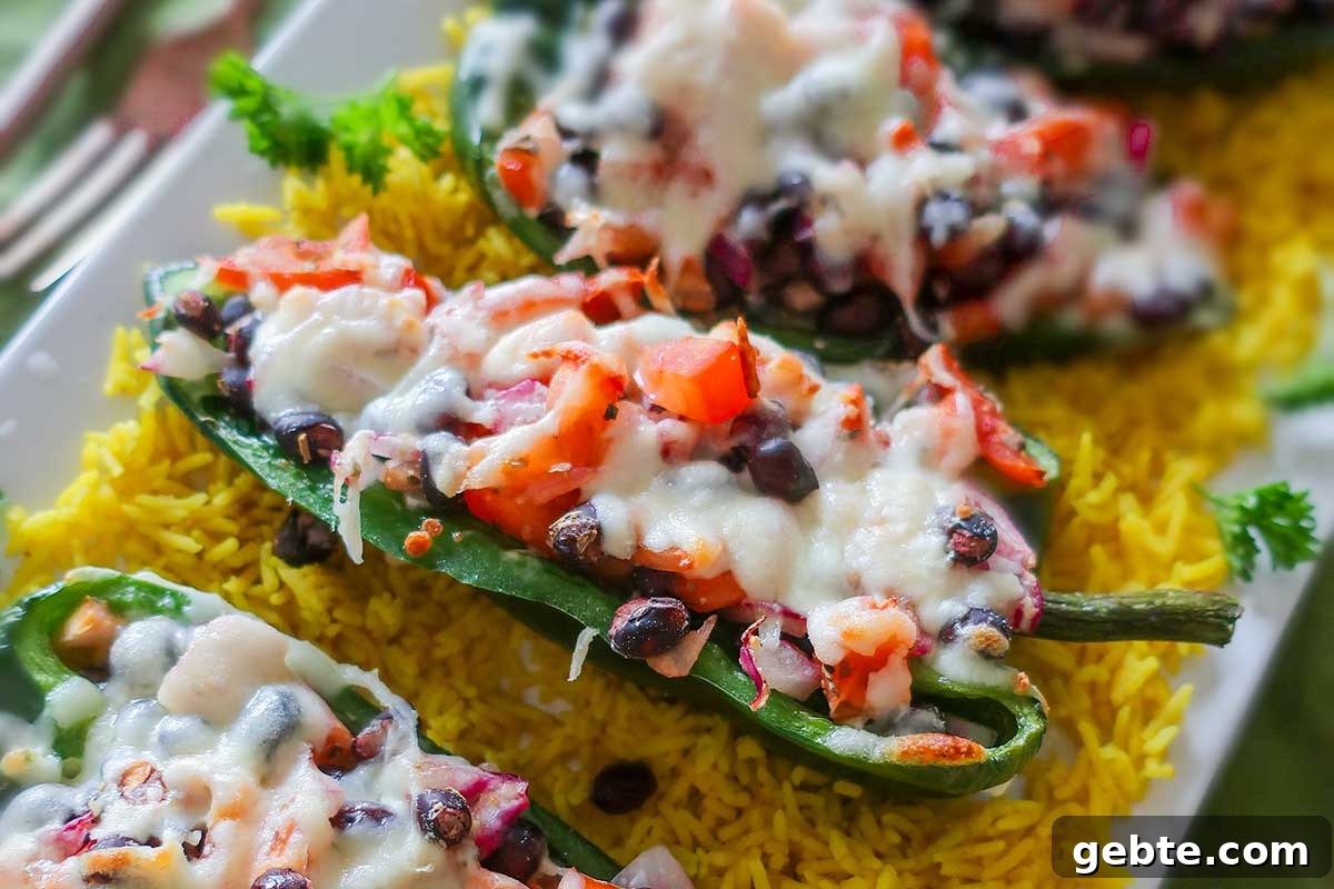 roasted stuffed poblano peppers with melted cheese