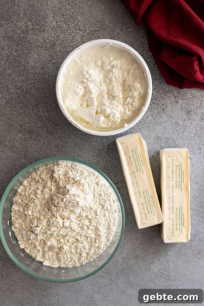 Only three simple ingredients needed to make these rolls, flour, cottage cheese, and butter.