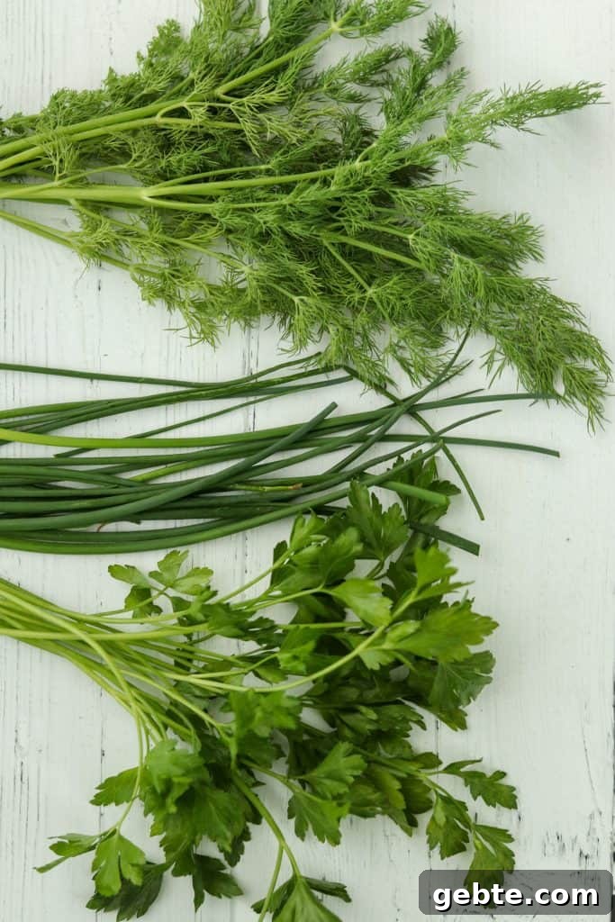 Warm Barley Salad with Garden Herbs and Lemon Vinaigrette 4 A close up of dill, chives and parsley