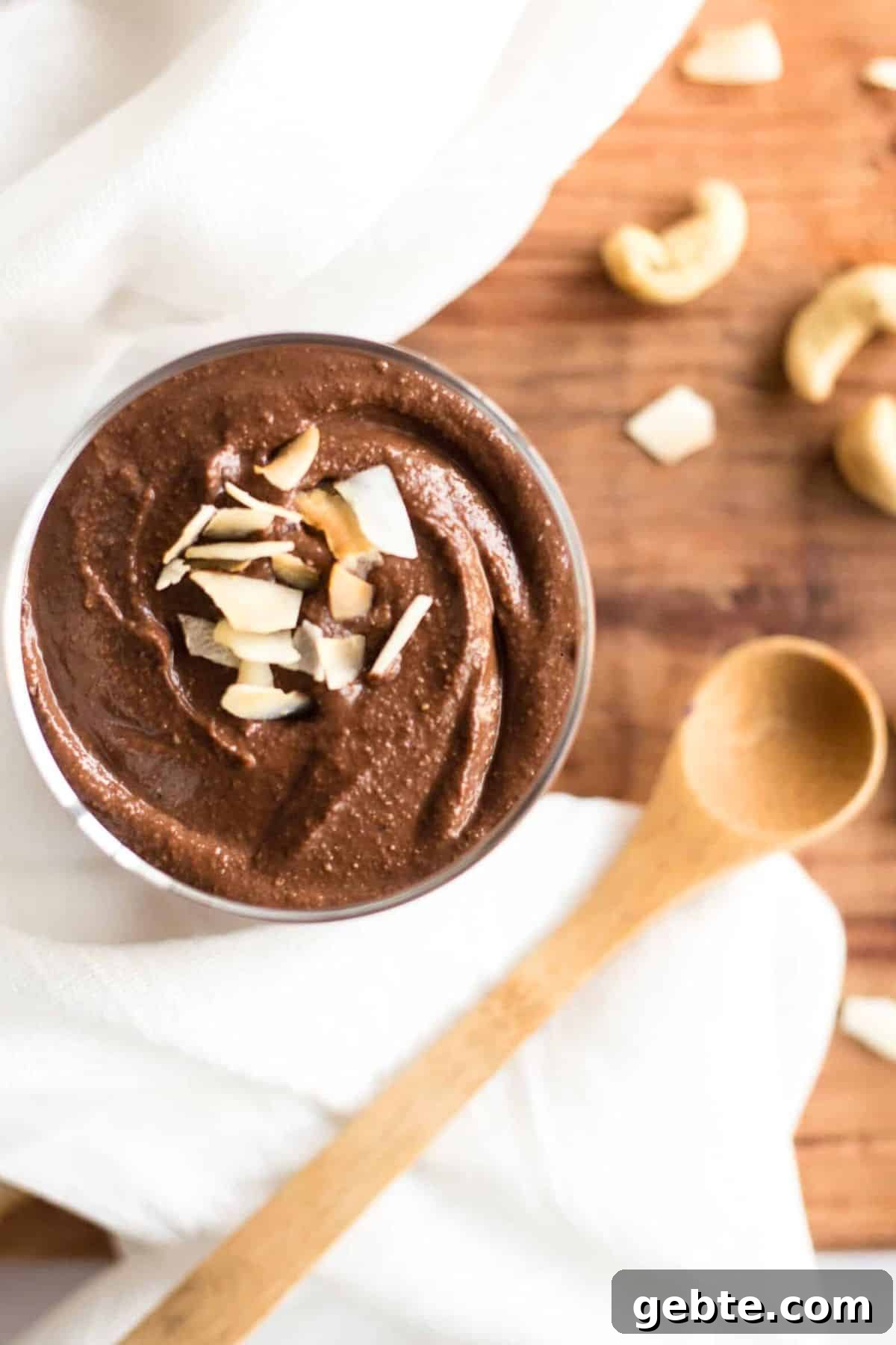 5-Minute Vegan Chocolate Pudding Recipe — Gluten & Dairy Free 2 Top down view of a serving of non-dairy chocolate pudding.