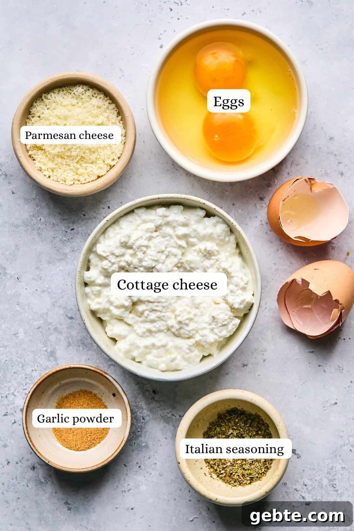 Protein-Packed Cottage Cheese Flatbread (Gluten-Free, Flourless) 3 ingredients for cottage cheese flatbread in nesting bowls