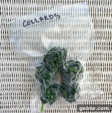 Quick Refrigerator Cucumber Pickles: No Canning Required 2 Collard greens in freezer bag.