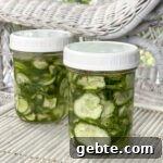 Quick Refrigerator Cucumber Pickles: No Canning Required 5 Two jars of freezer cucumber pickles.