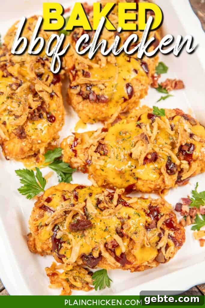 Crispy Oven-Baked BBQ Chicken Recipe for Perfectly Juicy Meat 6 cheesy bbq chicken in a baking dish