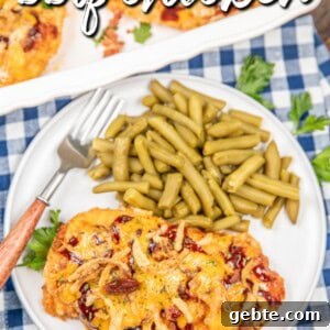 Crispy Oven-Baked BBQ Chicken Recipe for Perfectly Juicy Meat 5 cheesy bbq chicken on a plate with text overlay