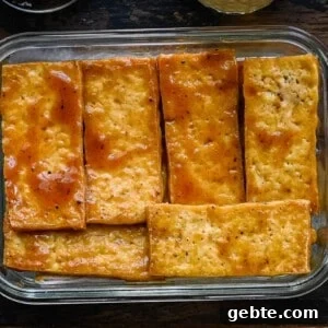 maple glazed tofu in glass container
