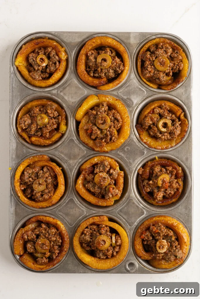 Authentic Puerto Rican Piononos: Savory Plantain Cups Recipe 8 fried plantains with picadillo in cupcake tins