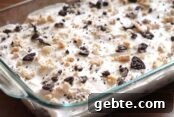 Easiest-BEST-Ice-Cream-Cake-Ever in a glass 9x13 dish.