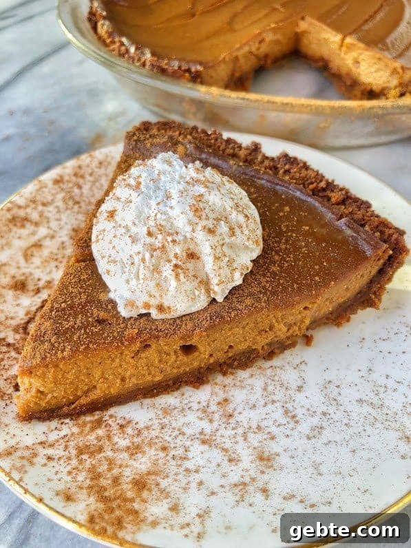 slice of vegan pumpkin pie on a plate slice of vegan pumpkin pie on plate