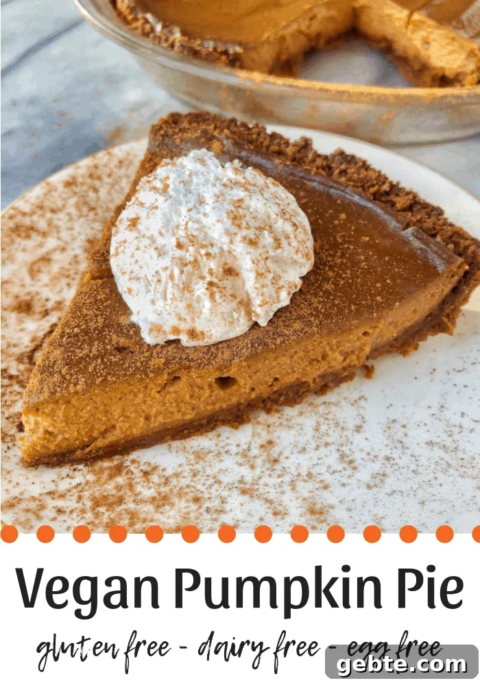 pinterest image for vegan pumpkin pie slice of vegan pumpkin pie