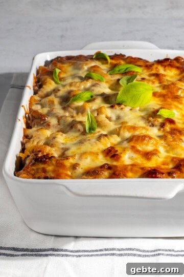 Top Pasta Recipes to Make Tonight 4 Bolognese pasta bake in a rectangular baking dish.