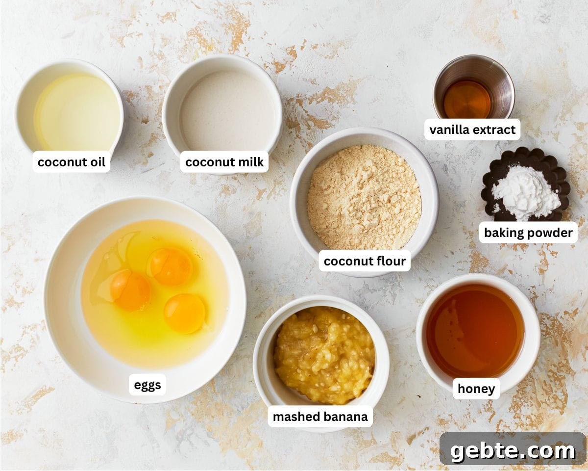 Ingredients for coconut flour muffins.