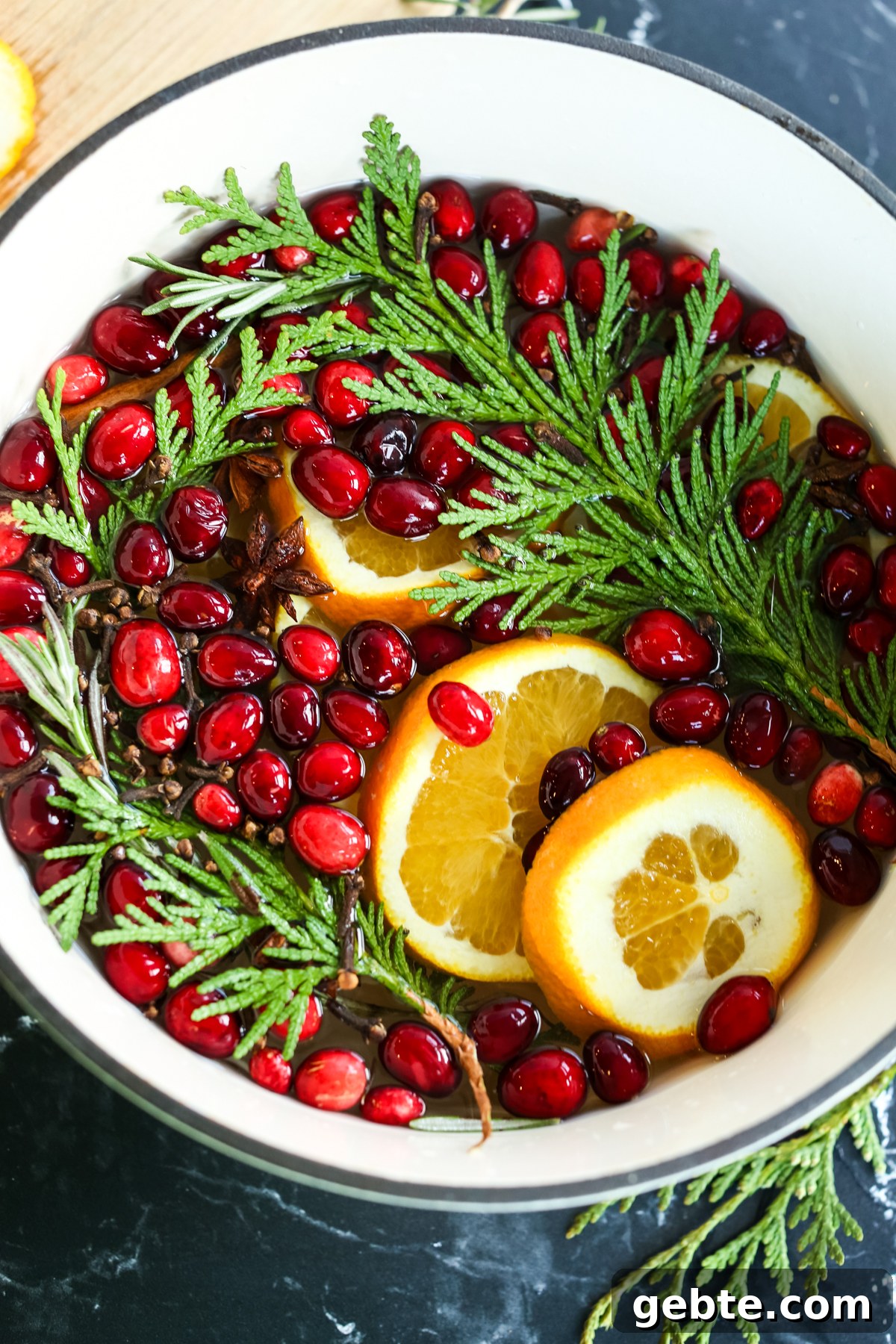 overhead shot of the Christmas simmer pot 