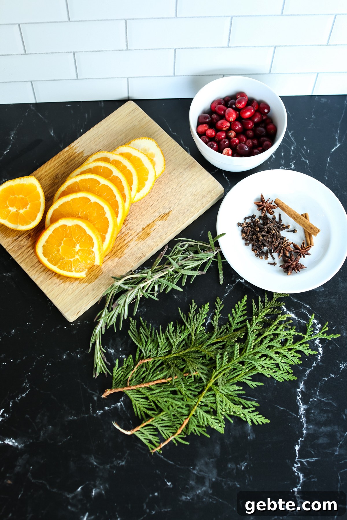 Christmas simmer pot ingredients overhead shot