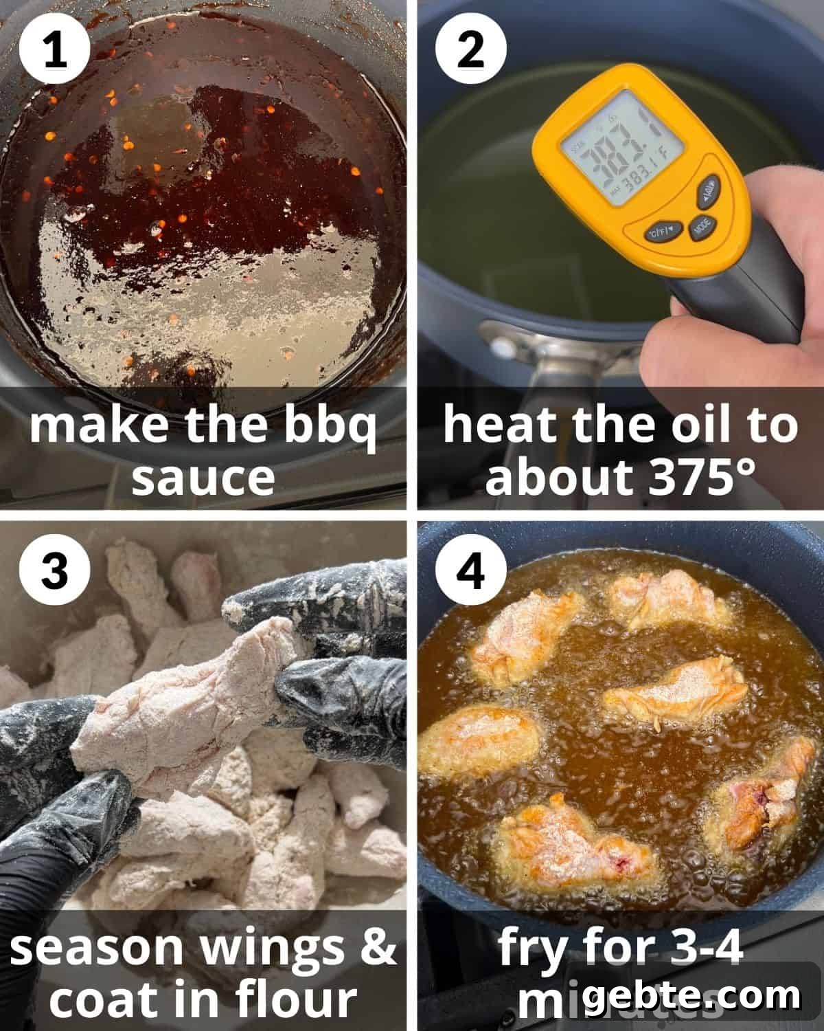 A collage showing how to make sticky bbq chicken wings.