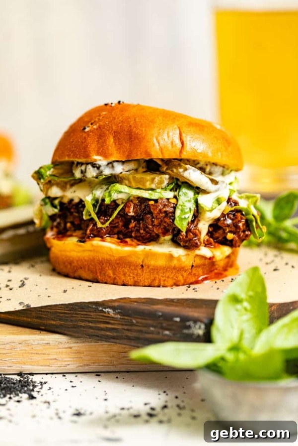 hot honey chicken sandwich on a cutting board with fresh basil and pickles.