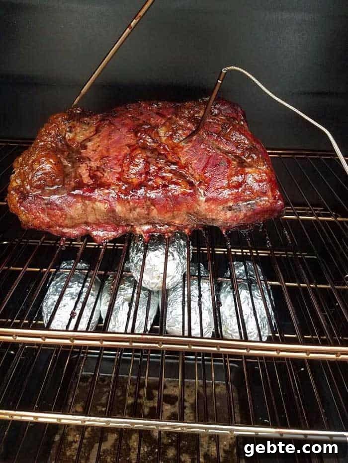 thermopro tp20 probes in large brisket on grill grates