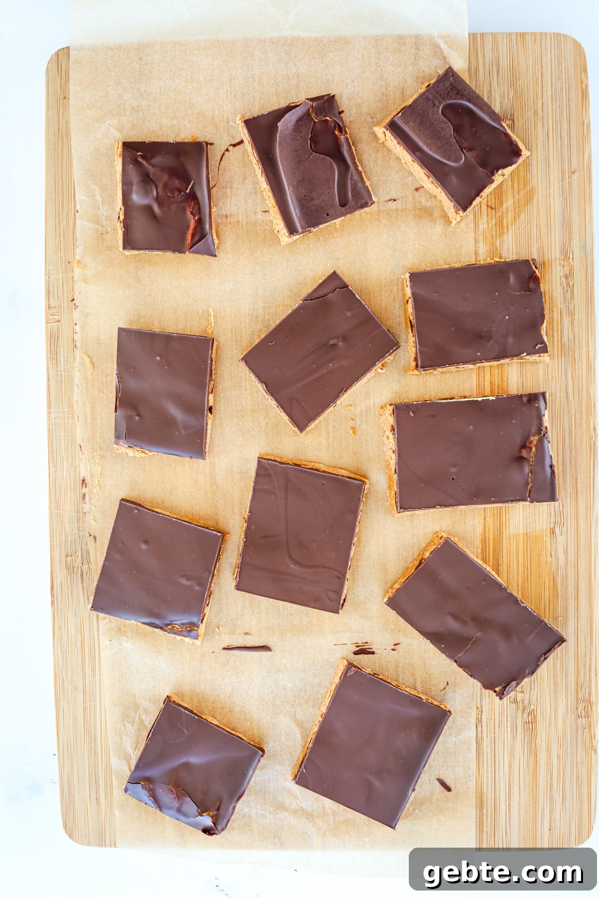 chocolate peanut butter protein bars overhead shot 